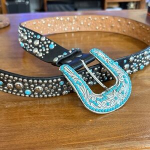 Nocona Black Belt with Turquoise and Silver Accents